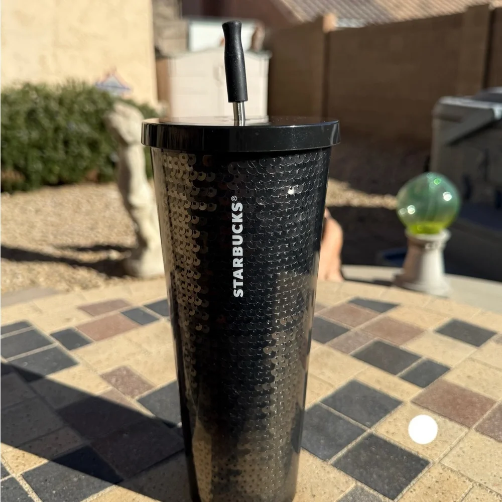 Starbucks Bling & sparkles silver & black sequins tumbler cold cup 24 oz - Picture 7 of 14